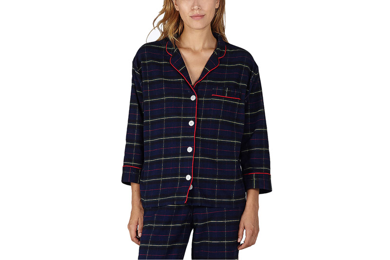 MARINA PAJAMA SHIRT & PANT SET -FLANNEL PLAID NAVY | SLEEPY JONES